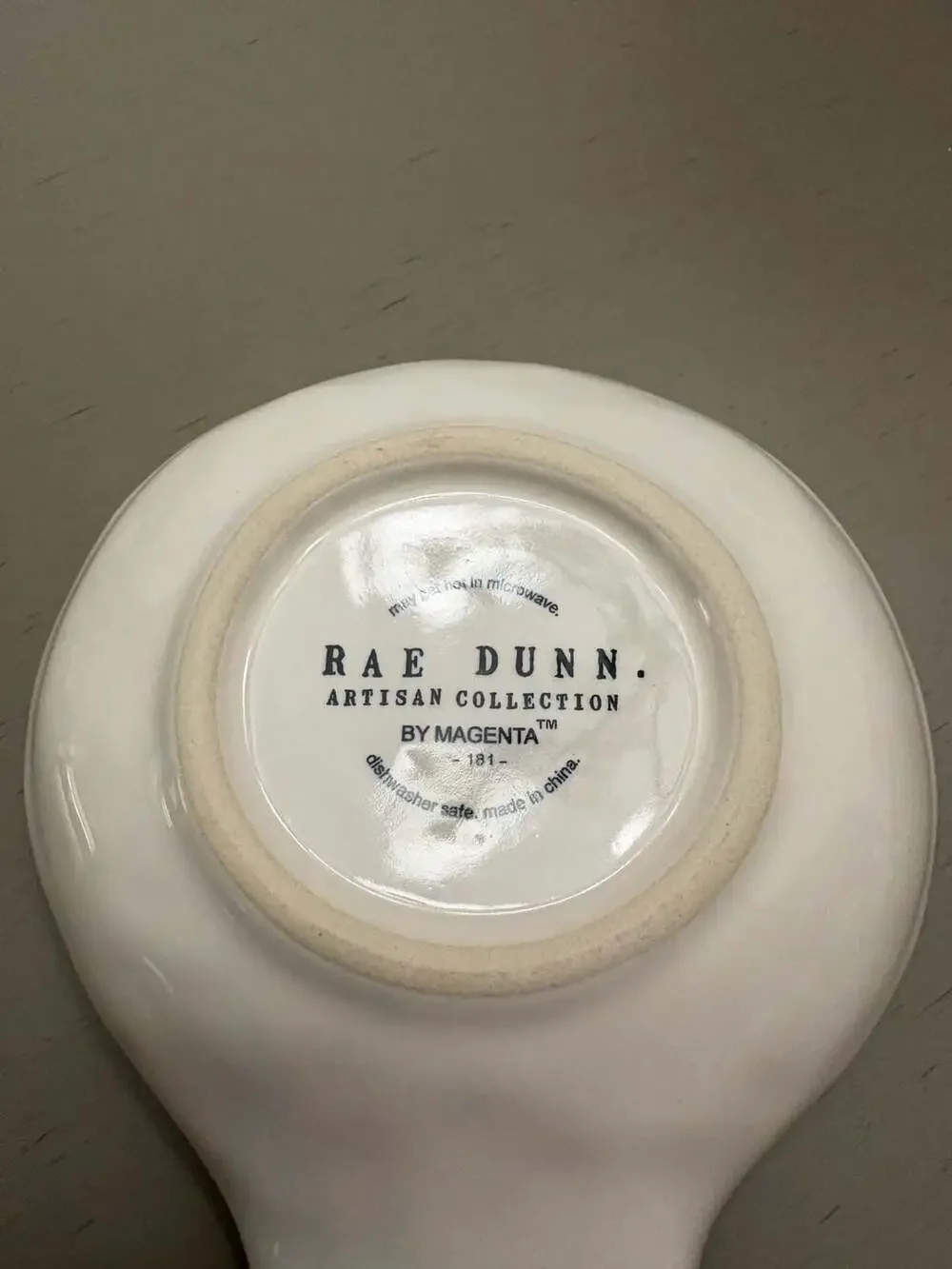 Rae Dunn White Ceramic Spoon Rest with Spoon Icon and Script